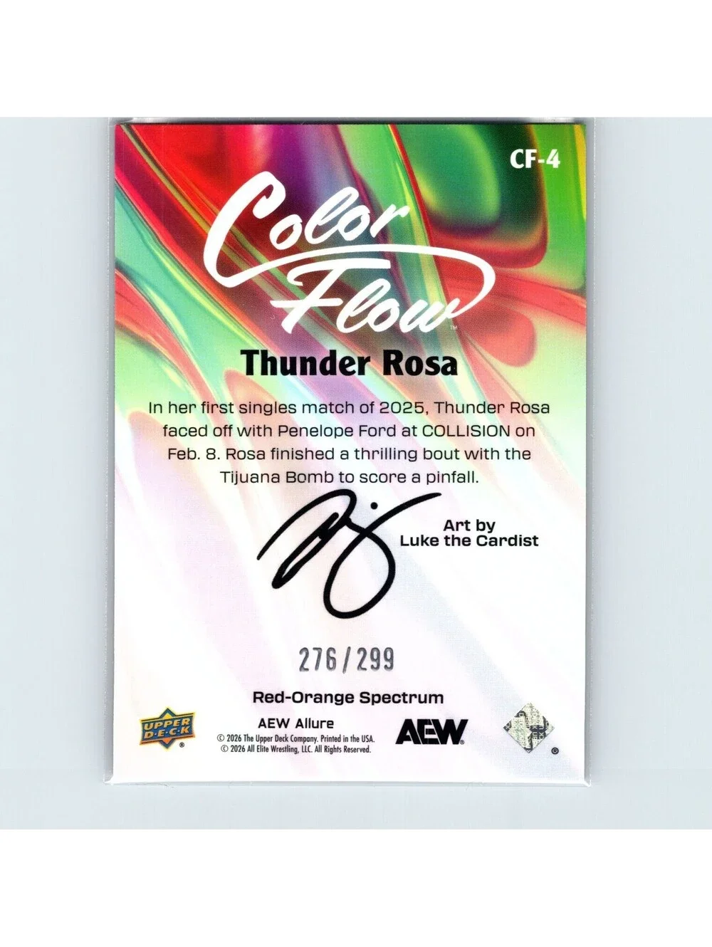 2026 AEW Allure Thunder Rosa #CF-4 Color Flow Spectrum Red-Orange #/299